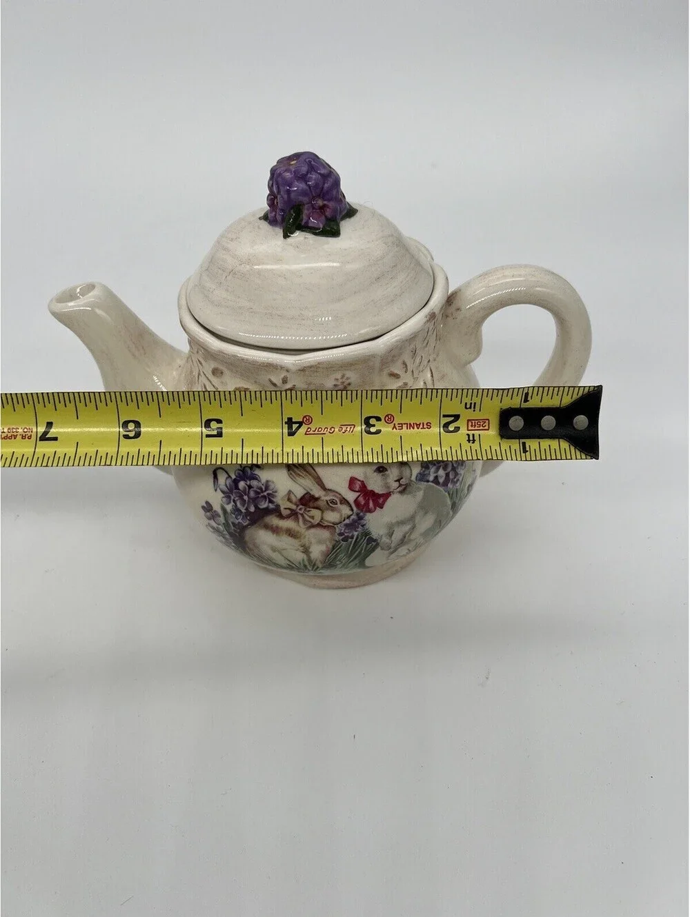 Easter Treasures Teapot by Cracker Barrel Bunny Rabbit Lilacs